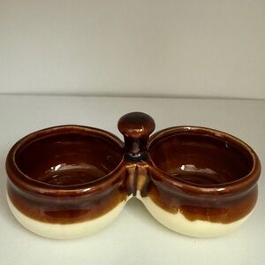 5 for $10 Brown and Cream Double Ceramic Condiment Dish